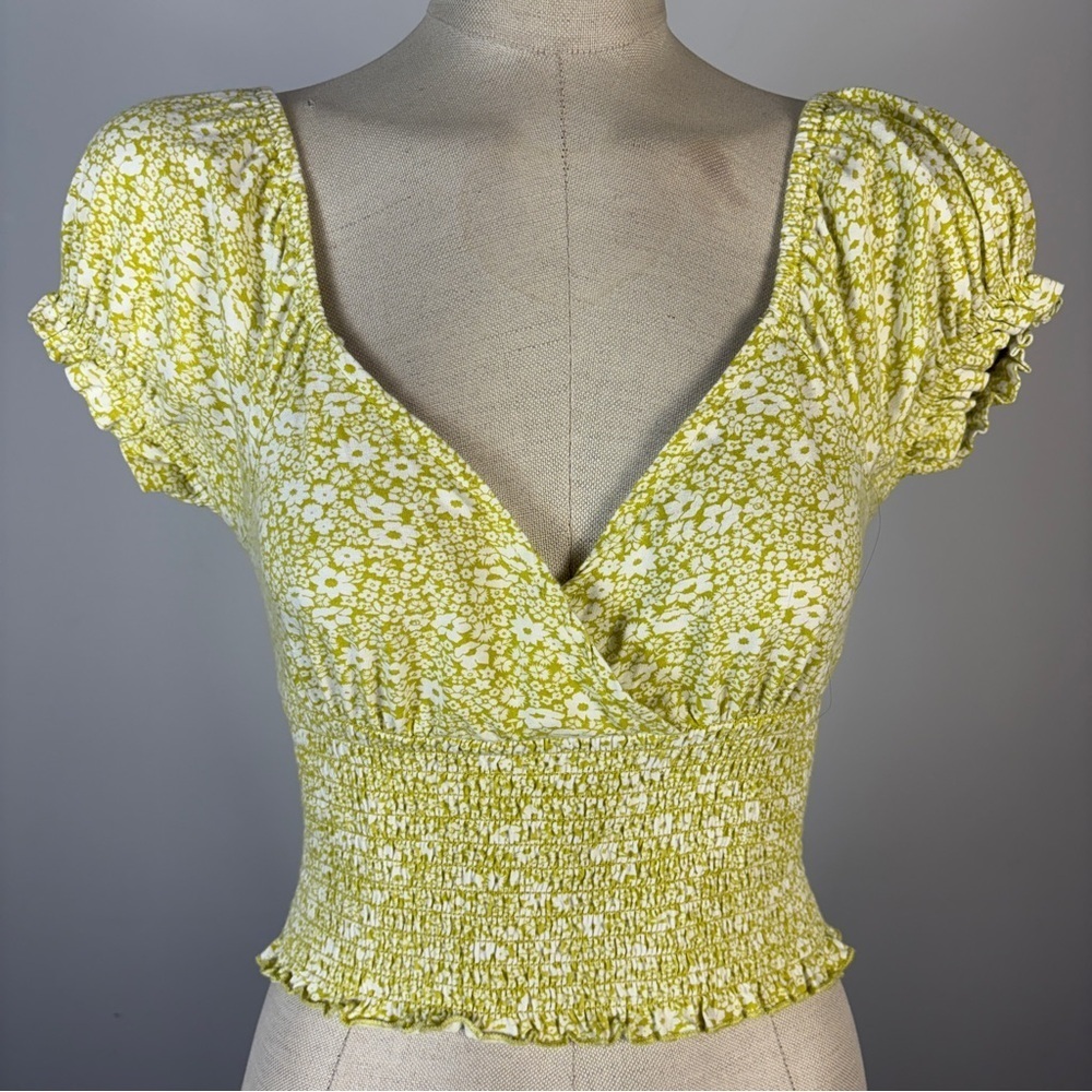 Billabong Spring Air Smocked Floral Top Lime Green XS